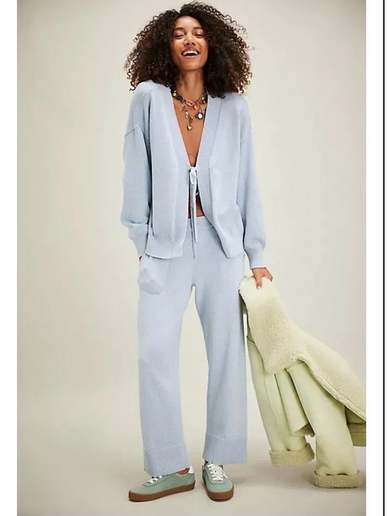 Free People Other - Free peoples Light Blue Tie-Front V-Neck Sweater and pants set size S